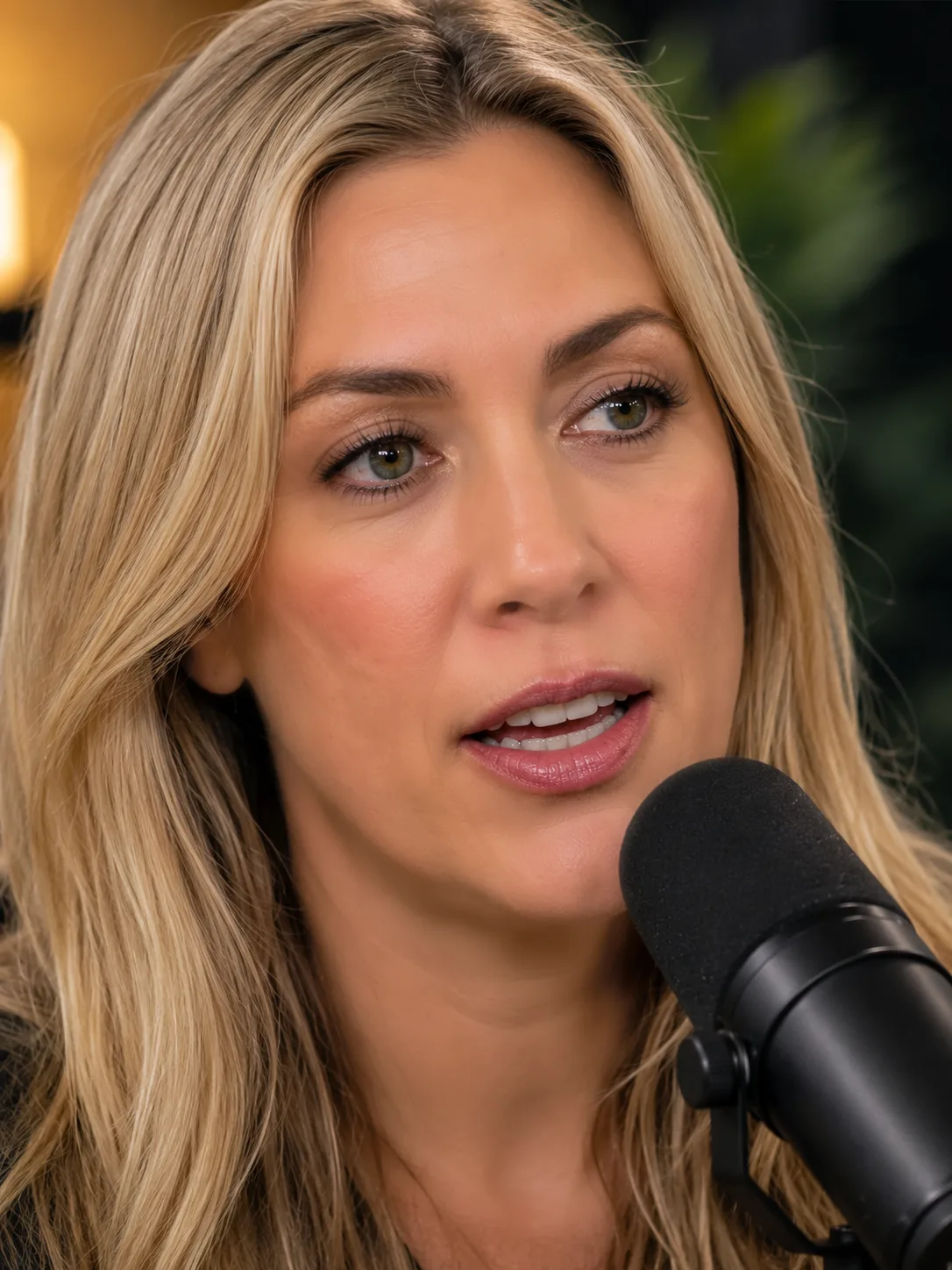 The same close-up after VanityFilter: skin smoothed and brightened, while her eyes, lips, and hair stay exactly as shot